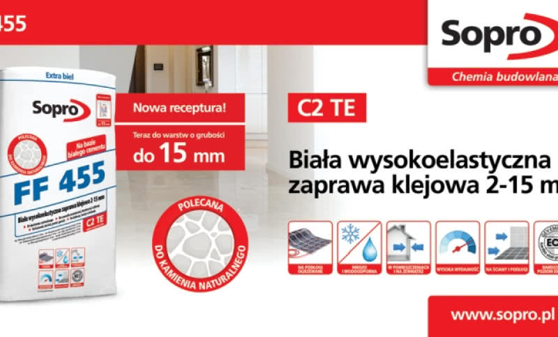 Sopro prezentuje nową recepturę wysokoelastycznej, białej zaprawy klejowej FF 455 2-15 mm