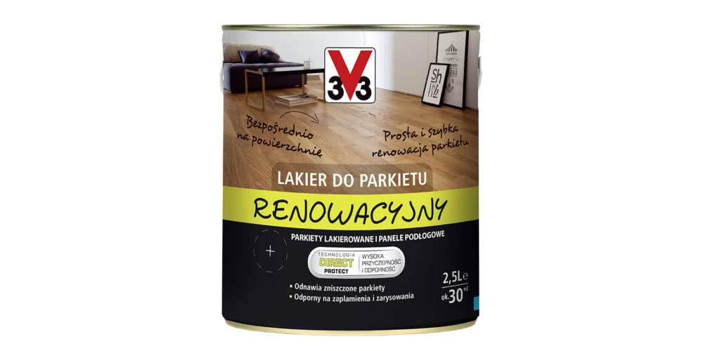 Lakier renowacyjny do parkietu V33 - bez konieczności usuwania starych powłok Lakier renowacyjny do parkietu V33 - bez konieczności usuwania starych powłok